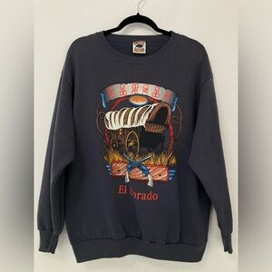 Vintage Osage River Kansas El Dorado Sweatshirt Mens XL Covered Wagon Western